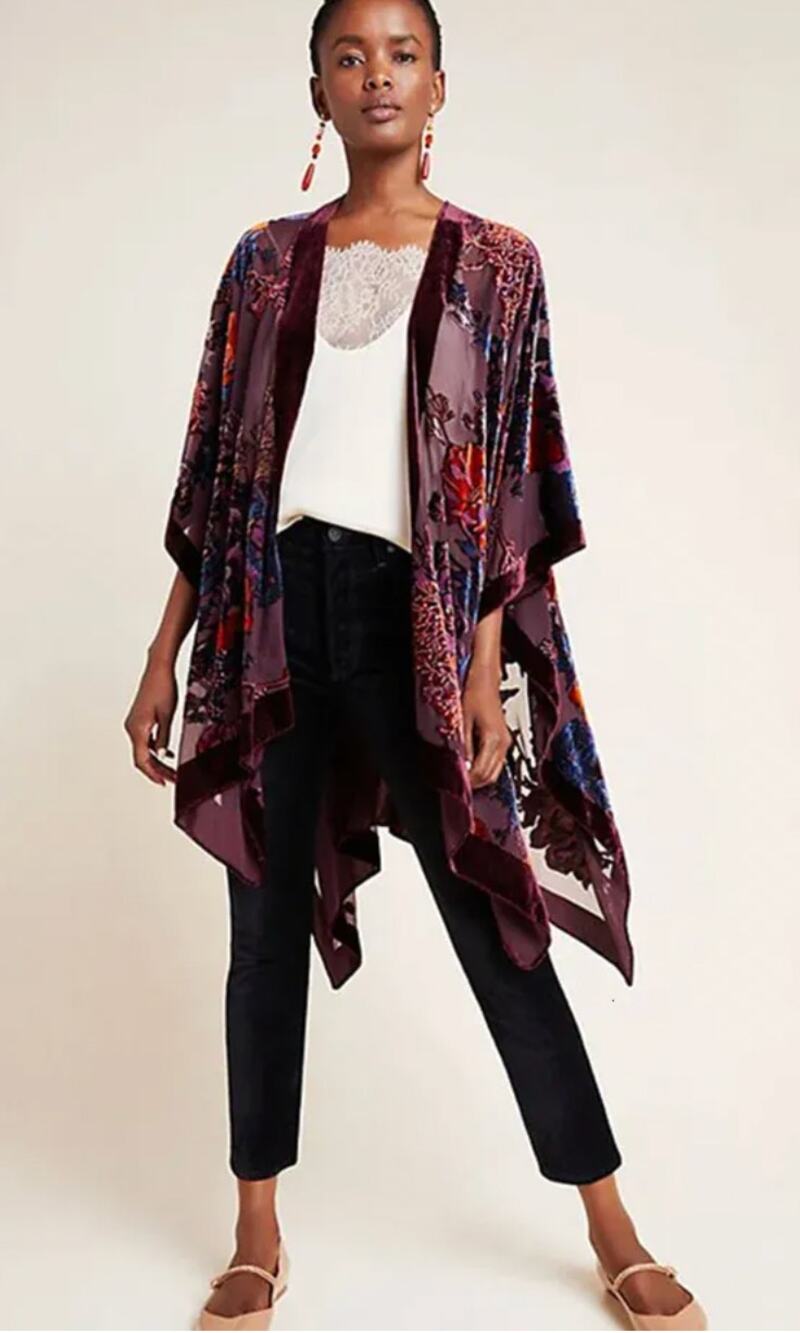 Plum Wine Floral Velvet Burnout Kimono OSFM